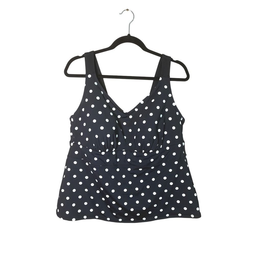 LANDS'‎ END Size 18W Black White Polka Dot Vneck Tankini Swim Top Beach Vacation